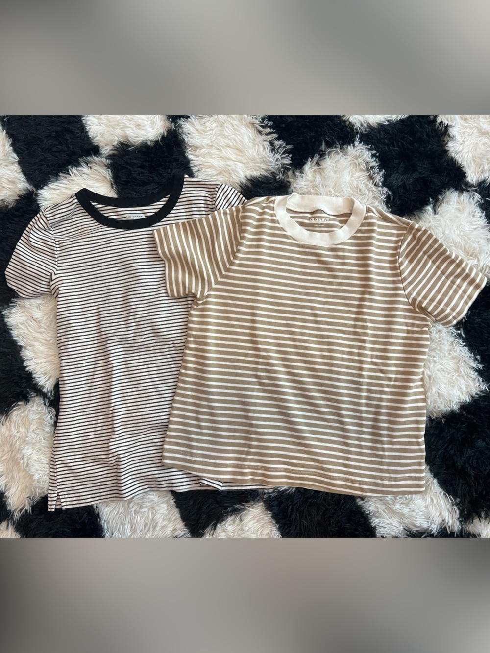 Pair of 2 Old Navy Striped Short-Sleeve Tees in Black/White and Tan/White